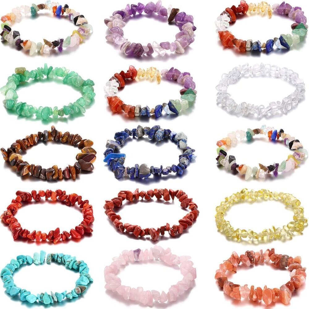 15 Pcs Crystal Gemstone Bracelets Set Summer Beach Jewelry Gifts
